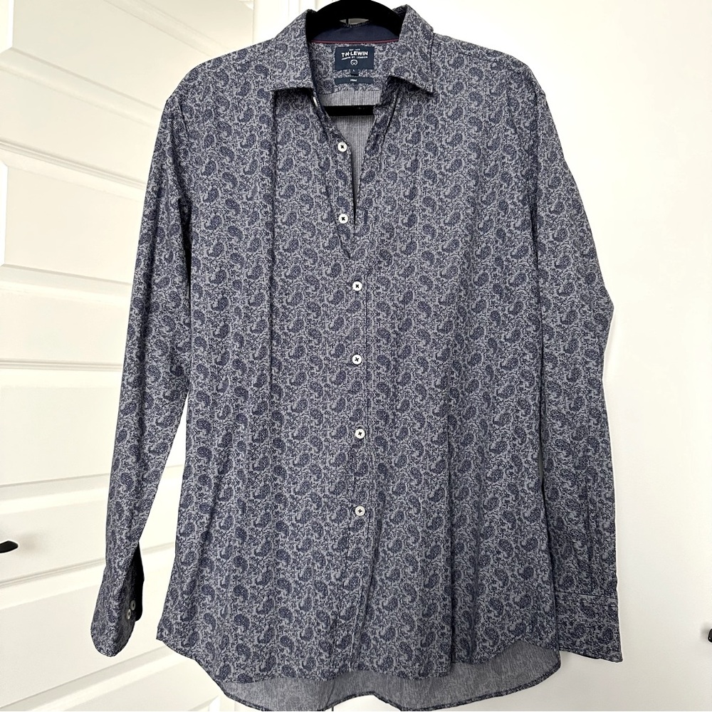 T.M.Lewin Men's Blue Paisley Button Down Shirt